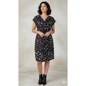 OF MERCER Black & Purple Drape Neck Belted Shift Dress Womens Sz Large NWT